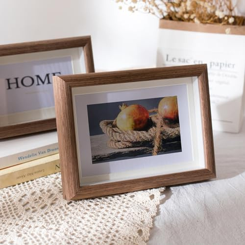 marysgift Photo Frame 6x4 Wood Picture Frames Set with Mounts Transparent Acrylic Plate for Tabletop or Wall (Brown, 6x4)