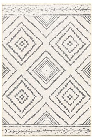 DEFYNEE Teppich Wohnzimmer 90x150 cm Eingangsteppich, Waschbarer Teppich Läufer, Kurzflor, rutschfest, Pflegeleicht, Vintage & Boho Rug für Hund, Flur, Küche, Korridor, Marineweiß/Schwarz