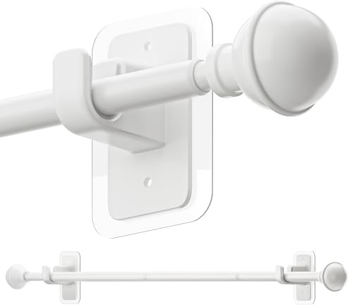 ENJOYBASICS No Drill Curtain Rods for Window 28 to 47 Inches, 5/8 Inch Diameter Renter Friendly Drapery Rod with Adhesive Brackets without Drilling, Adjustable from 27 to 52 Inches, White