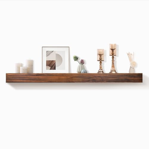 AZSKY Rustic Fireplace Mantel Shelf Floating Fireplace Mantel Dark Walnut 36 Inch Long Wall Mount Mantel for Fireplace Deep Wall Shelf Set of 1 with Invisible Wooden Bracket