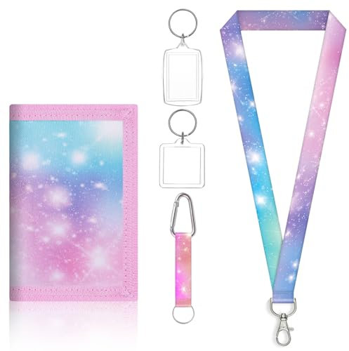 QMLING Geldbeutel Kinder Mädchen, Brustbeutel Kinder mit Schlüsselanhänger Foto, Portemonnaie mit Schlüsselband, Rosa Geldbörse Mädchen mit Mehreren Fächern