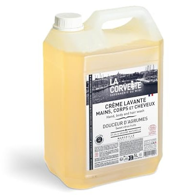La Corvette - Crème lavante 3 en 1, mains, corps et cheveux Douceur d’Agrumes – 5 L – COSMOS Natural – Format économique