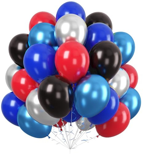 Paready Red Black Blue Balloons Set, 60Pcs Party Balloons, 12Inch Metallic Blue Silver Balloon Red Black Latex Balloon Helium for Birthday Party decorations