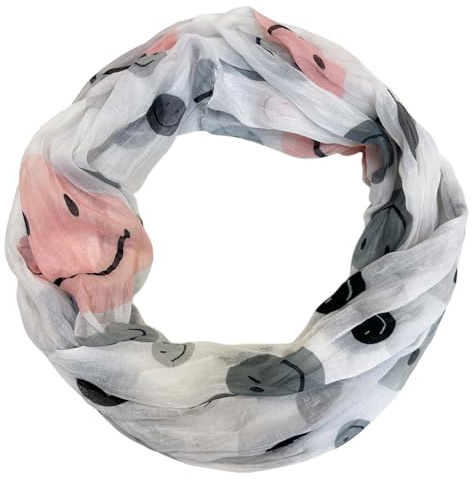 Jeamis smiley siden loop gradient vår rund halsduk unisex sommar höst lätt halsduk stola silke ansikte leende, GRÅ, 160 x 48 cm