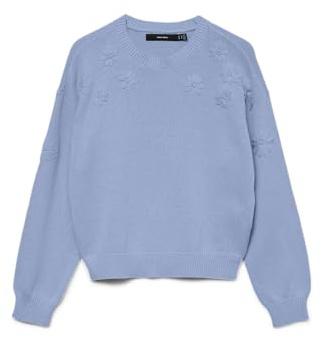 VERO MODA Vmdaisy EMB Ls Pull à col Rond Boo, Brunnera Blue., M