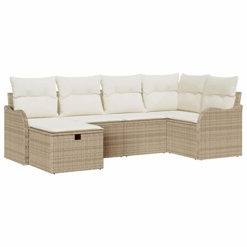 vidaXL Conjunto de sofá de jardín Manual 6 pcs Beige y Crema Poliratán, Sofá Modular de ratán, Moderno y Resistente para jardín y terraza, Verano y Resistente al Clima