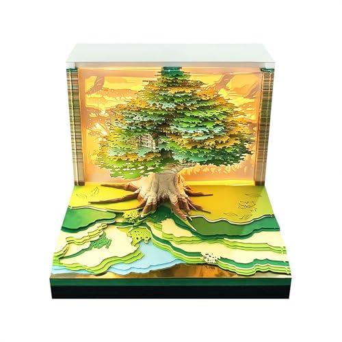 3D Schreibtischkalender 2026, 3D Abreißkalender, Schreibtischkalender Wochenplaner mit Licht, 3D Notizblock Kreativer Zeitteiler Kalender Magischer Baum Abreißbare Papierschnitzerei