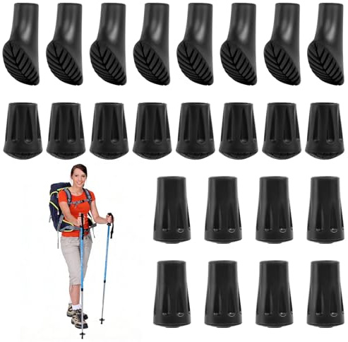 Nordic Walking stavar gummibuffert, 24 stycken halkfria vandringspinnar gummibuffertar för de flesta promenadkäppar gummibuffertar för vandringsstavar asfalt grus berg vandring osida 3 stilar