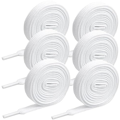 Dazvyn 3 pairs Flat Trainers Shoelaces, 8mm Wide white laces for trainers – Extra-Long, Durable & Style-Switching Replacement,Durable shoe laces suitable for children, adults, men, and women