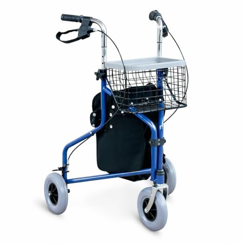 ALMA Andador para Ancianos de 3 Ruedas Delta, Ortopédico, Ligero y Plegable, con Frenos y Bloqueo, Cesta y Bolsa, Altura Regulable, Manejable en Espacios Estrechos, para Adultos y Personas Mayores