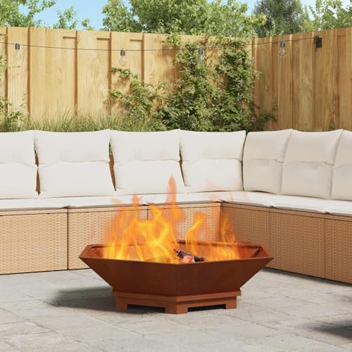 LoogCape Brasero marrón de 100 x 100 x 28 cm, acero resistente a la intemperie con diseño duradero para jardín, patio y noches de fuego, apto para madera, leña, etanol y uso sin humo