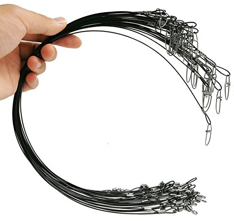 Fishing Wire Leaders for Saltwater: 30pcs Stainless Steel Line Leaders Nylon-Coated 19 - 100 LB High Strength Wire Rig for Shark Barracuda Pike Fishing - Black