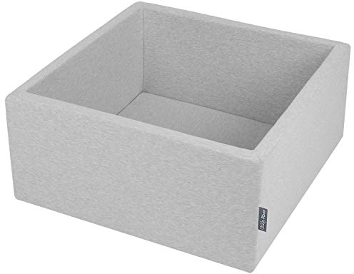KiddyMoon Piscina Di Palline Colorate ∅7Cm Per Bambini Quadrato Fabbricato In EU, Grigio Ch:Grigio/Bianco/Turchese,90X40cm/SENZA Palline