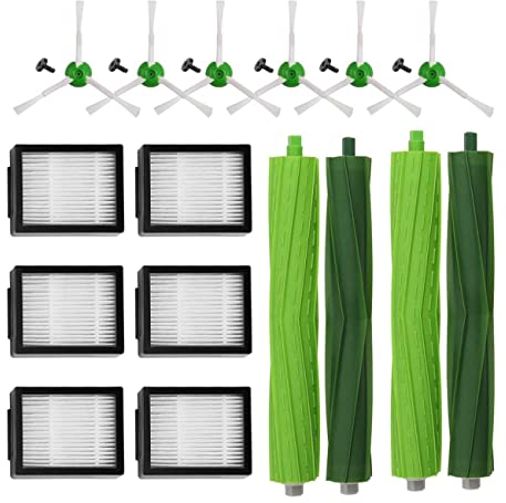MIRTUX Total Accessories Kit for Roomba E5 / i7 Large Pack for E5 E6 i7 i7+ with 6 Side Brushes, 6 Filters, 2 Central Rollers