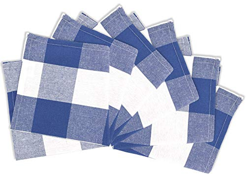 Encasa XO Servilletas de Algodón Juego de 6 | Cheques Azules de búfalo | Tamaño 43x43 cm | Servilletas de Mesa | Lavables a Máquina y Reutilizables