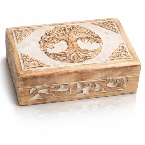 Decorativo portagioie in legno albero della vita intagliare gioielli scatola dei ricordi scrigno del tesoro porta orologi scatola di immagazzinaggio scatola serratura scatola 20 x 12 cm