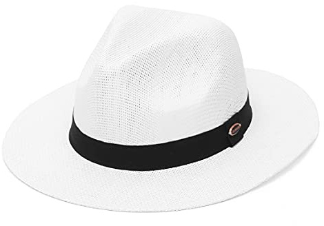 GEMVIE Straw Sun Hat for Men and Women Fedora Hat Straw Panama Hat for Summer Beach White