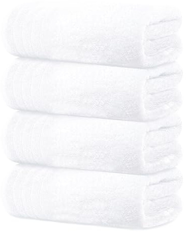 Tens Towels Pack of 4 Extra Large Bath Towels 30 x 60 Inches, 100% Cotton, Larger & Lighter Weight, Quicker to Dry, Super Soft and Absorbent, Perfect for Bathroom, White
