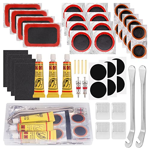 Hejo 48 Stück Fahrrad Flickzeug Set, Reifenflickzeug Set, Fahrrad Reparaturset, Reifenreparaturset für Fahrräder, Motorräder, Aufblasbaren Gummi, BMX
