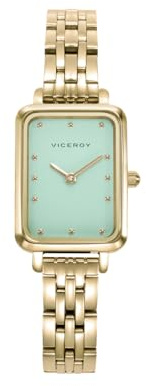 Viceroy Reloj Mujer Analógico de Acero Inoxidable - 20 mm - Movimiento de Cuarzo - Esfera Verde - Recubrimiento Iónico Dorado - Resistente al Agua 3 ATM - Colección Kiss – 401220-67