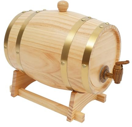 Weinfass Aus Eichenholz Mit Holzständer und Zapfhahn 3L Zum Ausstellen und Lagern Von Wein Geeignet für Heimbrauer, Brenner, Weinhersteller und Zum Reifen Von Cocktails (Originalholzfarbe)