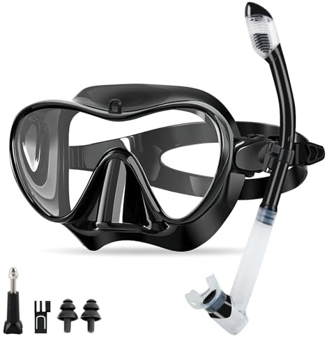 SilverChry Set da Snorkeling per Adulti, Immersioni per Snorkel Mask, Maschera Subacquea Adulti, Maschera Subacquea Professionale, Set Maschera e Tubo da Snorkeling, Diving Mask (Nero)