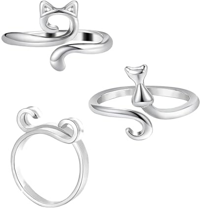 JFGDVW 3 Pcs Cat Head Silver Crochet Rings, Adjustable Crochet Tension Ring, For Mother'S Day And Knitting Crafts, Improved Knitting Efficiency
