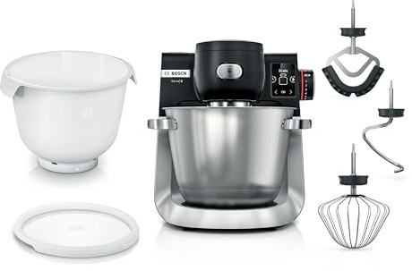 Bosch Küchenmaschine Serie 6, 2 Schüsseln 5,5 l (Edelstahl, Kunststoff), integr Waage, 7 Automatikprogramme, 7 Stufen, Planetenrührwerk, Knethaken/Rühr-/Silikonbesen spülmaschinenfest, MUMS6ZS18