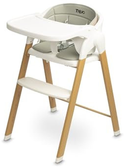 CARETERO - Trona 3 en 1 - Apta desde los 6 meses hasta los 15 kg, Plegable, con Reposapiés, Bandeja Extraíble, Diseño Grow-with-You, Altura Ajustable - Triplo Gris