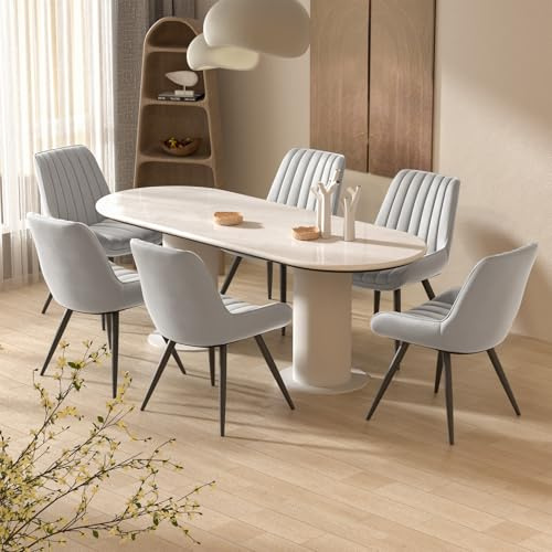 Hawthyhome Dining Chairs Set of 6 Grey | Upholstered Chair,10cm Thick Seat Cushion,Fabric Dining Chair with Backrest,Modern Armchairs with Metal Legs,Dining room