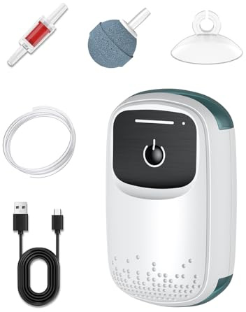 Pawfly Aquarium Luftpumpe, wiederaufladbare Sauerstoffpumpe für 19-76 L Fischtank Eimer, Portable Liveköder-Belüftung, einstellbar für Angeln & Fishtransport