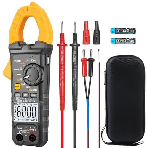 GALOOK Pinza Amperimetrica, 6000 Cuentas Multimetro Digital Profesional Mide Voltaje Corriente CA/CC, Temperatura, Resistencia, Diodo, Frecuencia, Capacitancia, Continuidad, NCV, LIVE