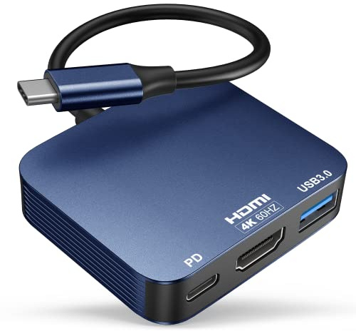 USB C to HDMI Adapter【4K@60HZ】, Vilcome HDMI to USB C Adapter Multiport with USB Type C PD & USB 3.0 Port, Compatible for MacBook Pro/Air, iPad Pro/Air, Dell XPS, iPhone 15 Pro/Max, (Blue)