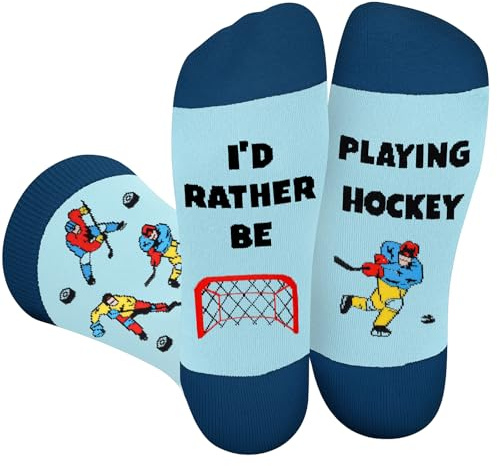 Calzini Hockey Uomo Donna Divertenti - I'D RATHER BE PLAYING HOCKEY Calze Personalizzati Fantasia Colorati Simpatici Strani Colorati Lunghe CalzeRegalo - Idee Regali Natale Compleanno per Lui Lei