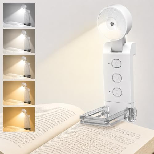 Luce per lettura libri a letto, luce da lettura per libro ricaricabile, delicata per gli occhi, 5 temperature di colore e 6 livelli di luminosità, angolo regolabile, lampada da lettura con timer