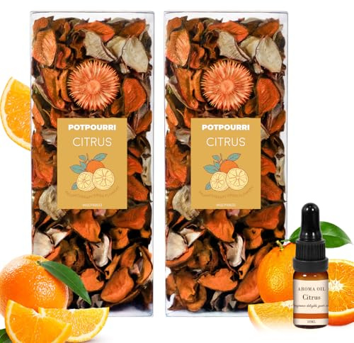 SCENTORINI Citrus Dried Flower Potpourri 240g Orange Petals & Essential Oil | 240g Citrus Dried Flower Potpourri with Orange Petals and 10ml Essential Oil for Bowls, Vases, Trays and Home Decor