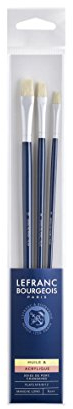 Lefranc Bourgeois Set de 3 Pinceaux en Soie de Porc Plat n°4/8/12 Manche Long