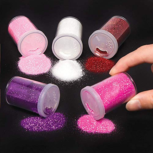 Baker Ross AW117 Red, Pinks & Purple Glitter Shakers (Pack of 5) Perfect for Kids Valentines Day Themed Arts and Crafts, Assorted