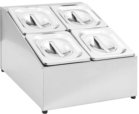 vidaXL Soporte Bandeja Gastronorm con 4 Bandejas 1/6 Contenedores de Alimentos Recipiente Barra para Ensaladas Hostelería Acero Inoxidable