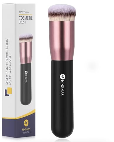 KINGMAS Round Top Foundation Brush, Premium Kabuki Makeup Brush for Liquid, Blending, Cream, Powder,Blush Buffing Stippling Face Makeup Tools