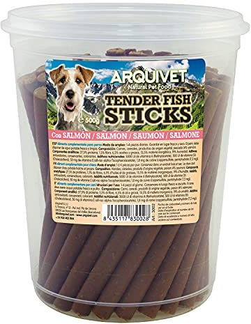 ARQUIVET Tender Meat Sticks - Salmone - 500 g - Bastoncini semi-morbidi per cani - Snack per cani - Aiuto per la cura dei denti