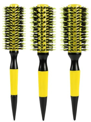 Healthcom 3 in 1 Ceramic & Ionic Bristle Round Barrel Hair Brush Set for Women & Men - Professional Styling, Blow Drying, Curling with Boar Bristle Brush & Scalp Comb (Yellow)