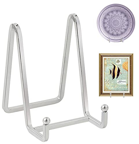 Supporto Cavalletto Espositore Porta Piatti - Supporti Piatti da Esposizione - 4,5 Pollici Cavalletti per Tavolo - 2 pz di Espositori in Ferro per Piatto Decorativo | Foto | Cornice | Libri - Argento