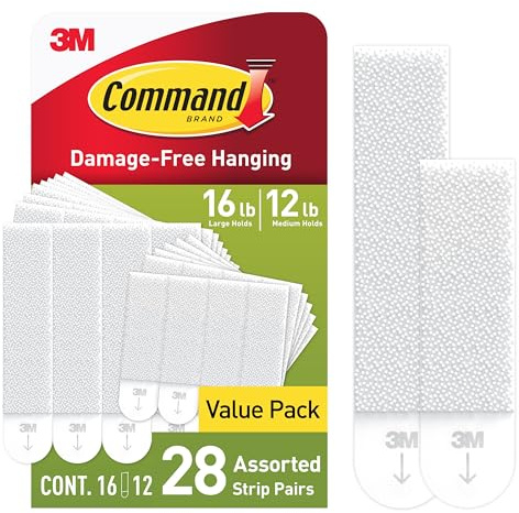 Command Medium and Large Picture Hanging Strips, Damage Free Hanging Picture Hangers, No Tools Wall Hanging Strips for Living Spaces, 12 Medium Pairs and 16 Large Pairs (56 Strips)