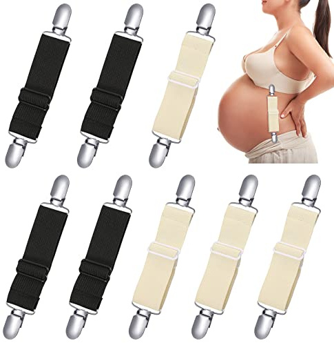 Jiuguva 8 Pcs Maternity Belly Suspenders Support Pants Waist Extender for Pregnant Women Must Haves Adjustable Pregnancy Shape Wear Support Black, Beige