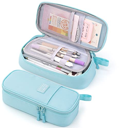 CICIMELON Durable Pencil Case Big Storage Pen Pouch Bag for School Supplies Office College Teen Adults, Light Blue