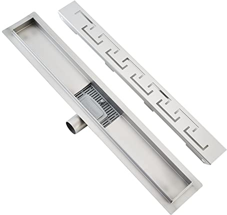 Plumbsys Siphon de douche en acier inoxydable - Longueur 70 cm - Pour salle de bain - Siphon de douche avec arrêt des odeurs et filtre à cheveux - Canal d'évacuation extra plat - Drainage rapide