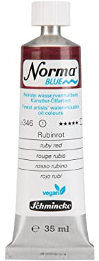 Schmincke - NORMA® Blue, 21346009, feinste wasservermalbare Künstler-Ölfarben, höchstpigmentiert, lichtecht, vegan, Rubinrot - 35 ml