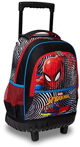 Seven Trolley Spiderman, 2 in 1, Schulranzen mit Rollen, Rucksack mit Trolleyfunktion für Kinder, ab 1. Klasse, für Schule, Reisen, Mädchen&Jungen; rot/schwarz; Superheroes