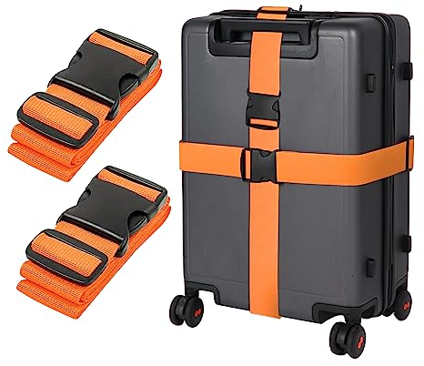 Orange Koffergurt Koffer Band 195cm Gepäckgurt Lang Koffer Gepäckgurte Kofferband Gurt Kofferbänder 2er Set,Verstellbare Koffer Gepäckgurte Luggage Strap für Koffer